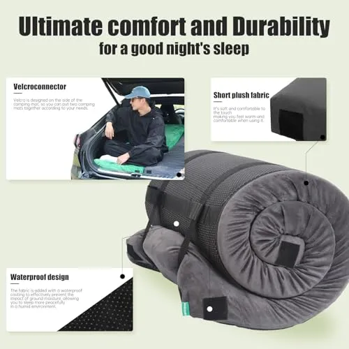 Aodisman Memory Foam Camping Mattress Sleeping Pad,3 Inch Thick Waterproof Portable Roll up Mattress-Car/Tent/Cot/Floor,Comfortable Sleeping Mats for Guests Kids Adult Sleepover